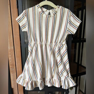 Quincy Mae Baby Retro Stripes Terry Dress toddler girl muted beige ruffles